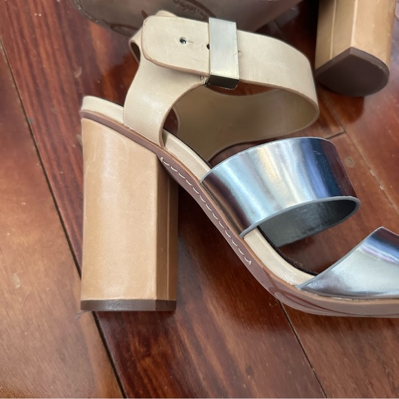 Sam Edelman Yelena Metallic Chunky Multi Strap Silver Nude Leather Heels Sz 10 - Picture 14 of 14